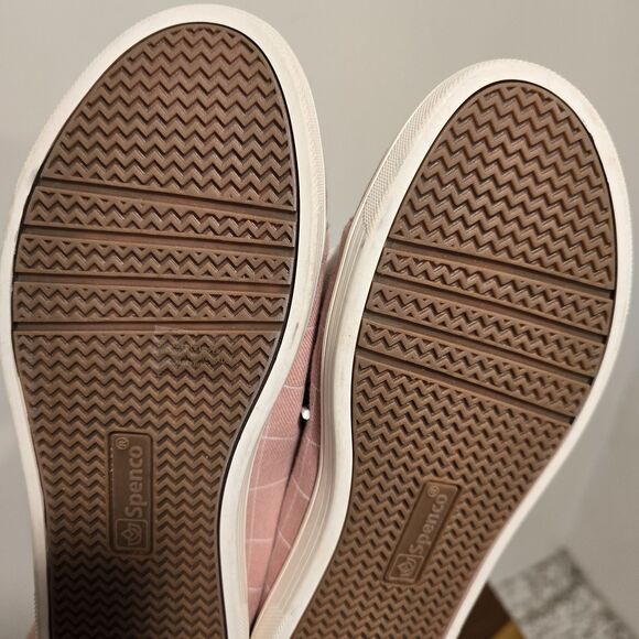 Spenco Canvas Sneakers Womens 7 D Slip On Orthotic Shoes Windowpane Pink Spring - Picture 13 of 13